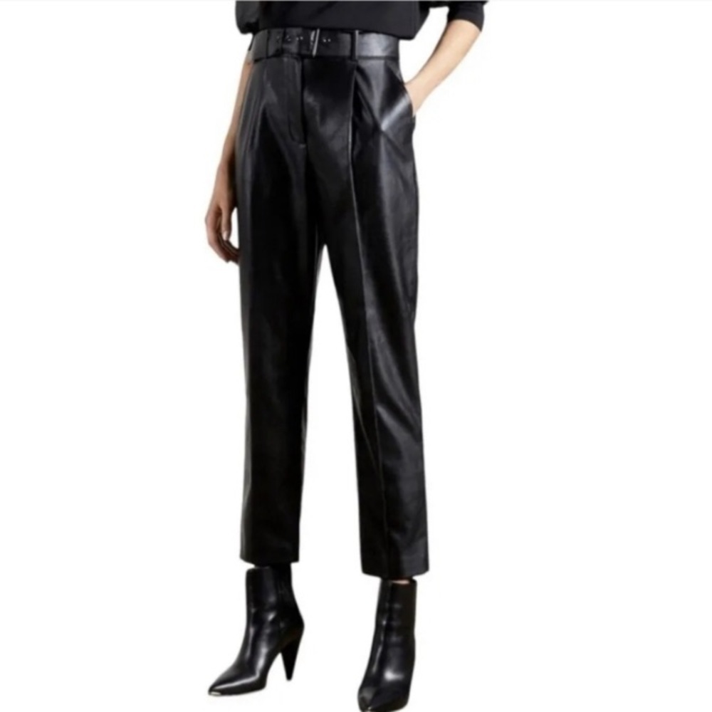 TED BAKER Faydell Black Pleather Belt Detail Trousers Size 2
